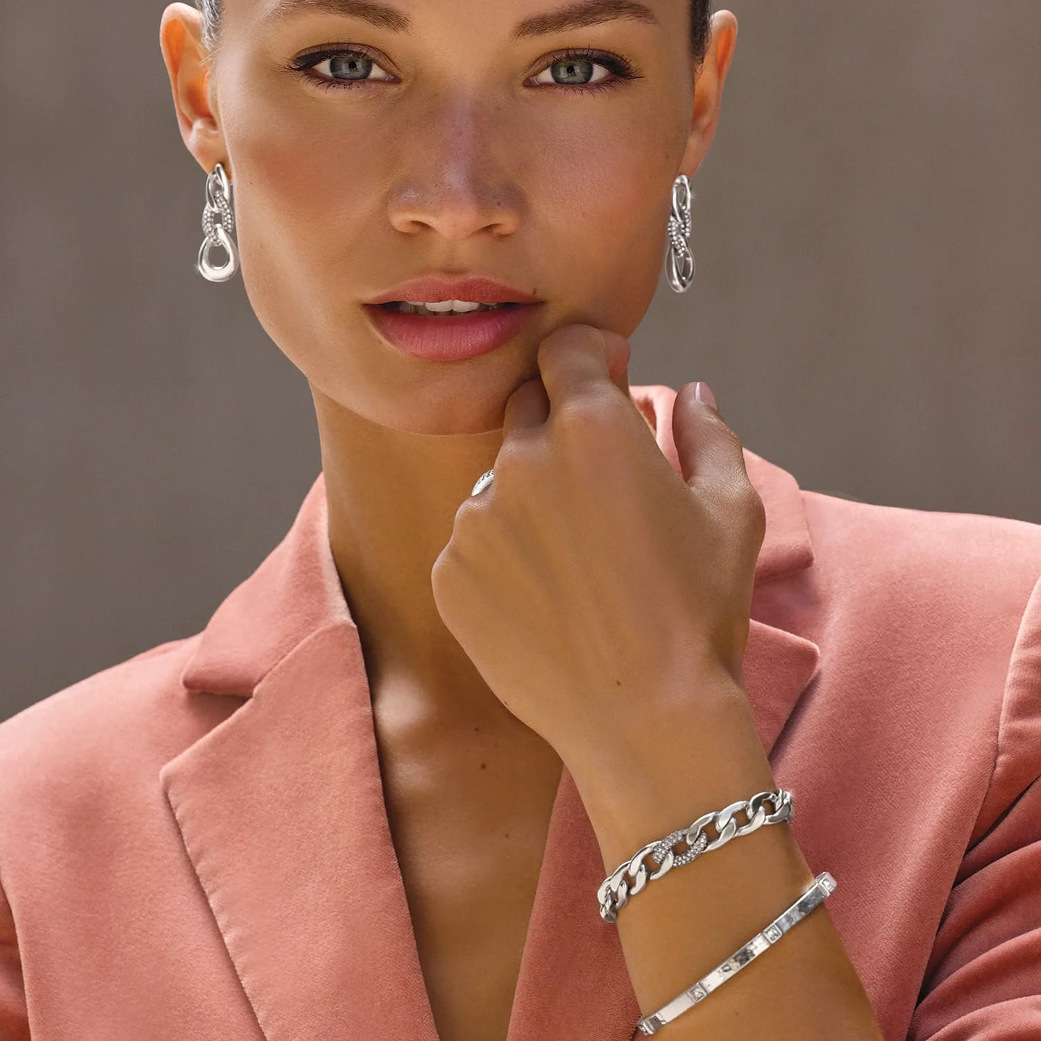 Cleo Pave Link Post Drop Earrings - Image 4