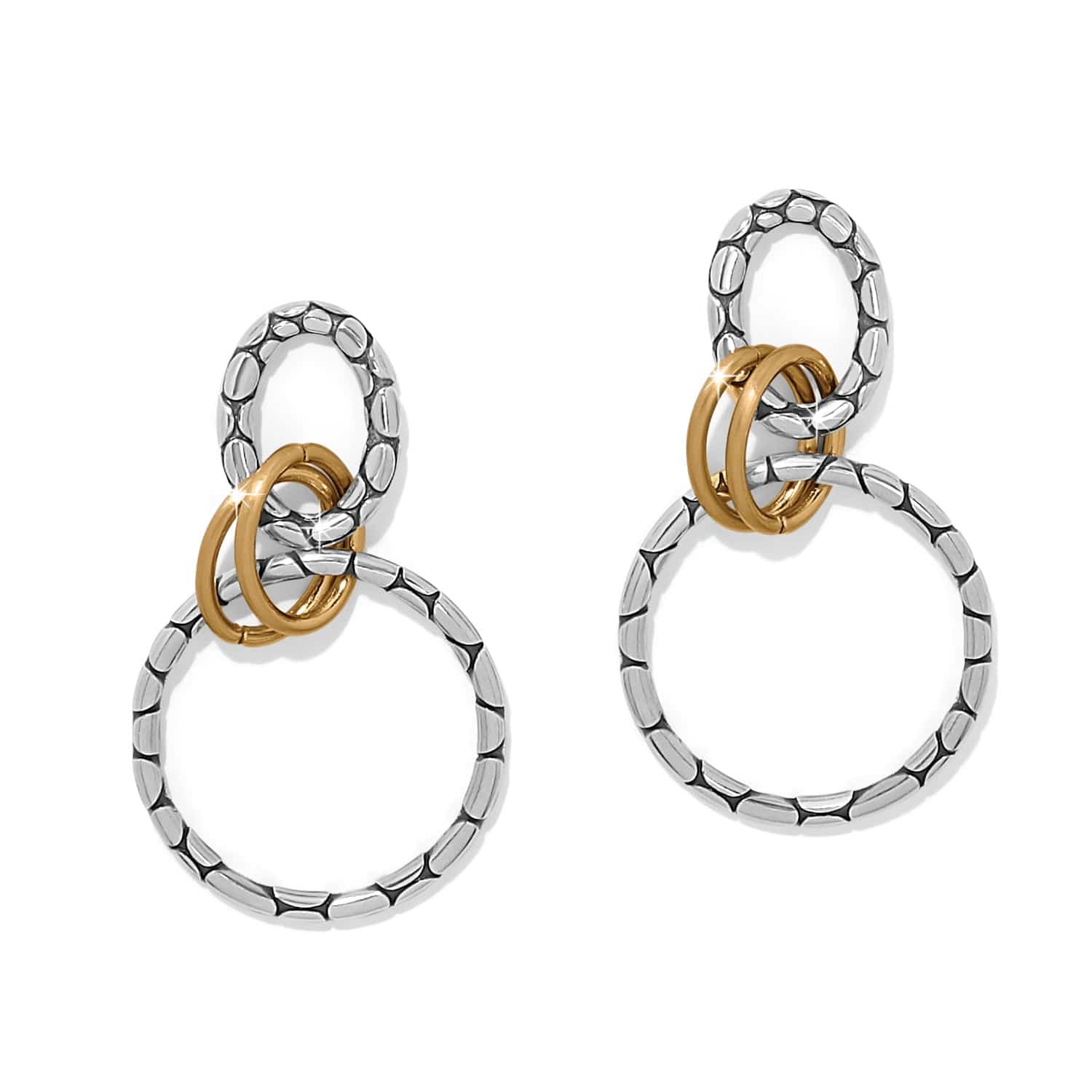 Pebble Link Two Tone Post Drop Earrings